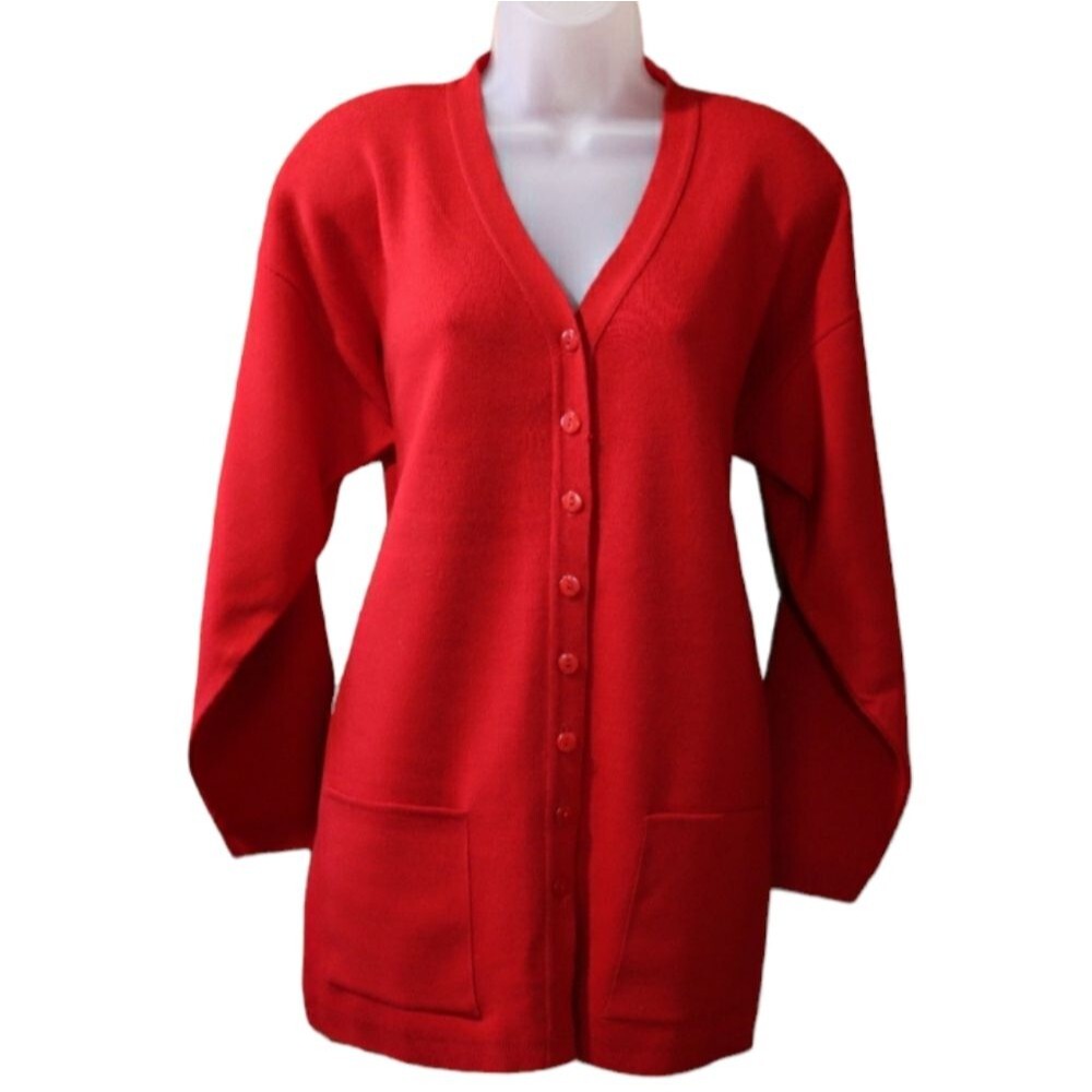 KL Collection Red Cardigan Sweater Vintage 90s USA Small